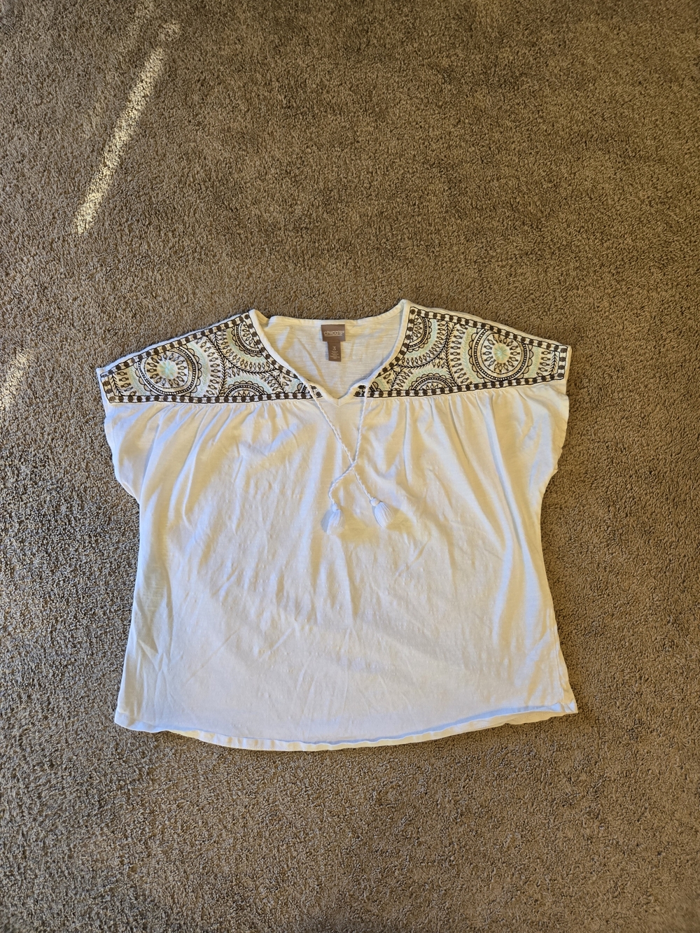 Chico’s Boho Embroidered White Cotton Blouse Size 3 XL 16/18